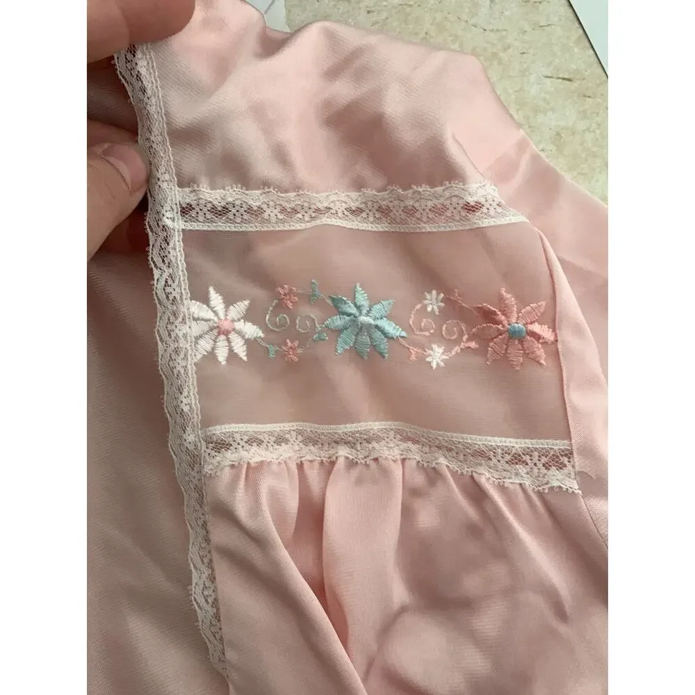 Vintage Jolie womens medium pink Two piece sleep pajamas neglige robe - Picture 7 of 12